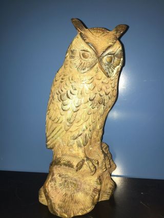 Mid Century Large Brass Owl Statue Vintage Metal Art Eames Era