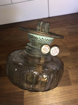 Antique Glass Oil Lamp Reservoir With Duplex Improved Double Burner