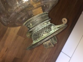 ANTIQUE GLASS OIL LAMP RESERVOIR WITH DUPLEX IMPROVED DOUBLE BURNER 4