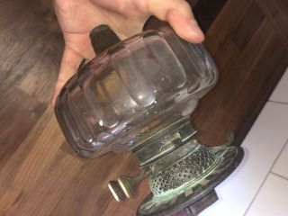 ANTIQUE GLASS OIL LAMP RESERVOIR WITH DUPLEX IMPROVED DOUBLE BURNER 5