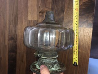 ANTIQUE GLASS OIL LAMP RESERVOIR WITH DUPLEX IMPROVED DOUBLE BURNER 8