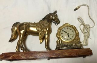 United Clock Co.  Vintage Brass Horse Cowboy Western Mantle Clock