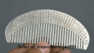 4.  2 " Old Chinese Miao Silver Dynasty Religion Heart Sutra Words Comb Hair Brush