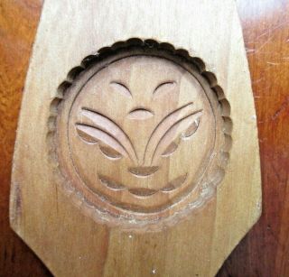 Antique Wood Paddle Board Butter Pat Mold Hand Carved Flowers Design Rock Maple