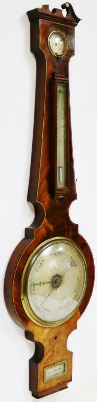 Antique English Flame Mahogany Inlaid Banjo Wall Barometer Great Spares Repair 3