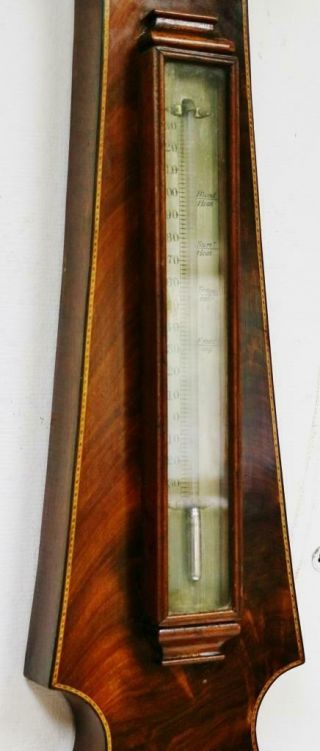 Antique English Flame Mahogany Inlaid Banjo Wall Barometer Great Spares Repair 4