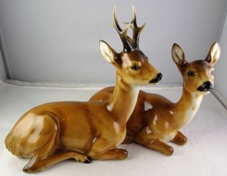 Hutschenreuther M Fritz German Porcelain Buck & Doe Reclining Deer Figurine