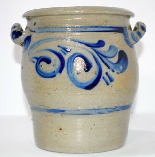 German Blue Decorated 3 Gallon Handled Stoneware Jar 8 " By Westerwald