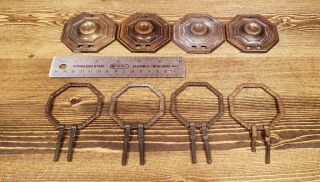 4 Antique Brass Round Octagon Drop Ring Cabinet Drawer Door Pull Victorian