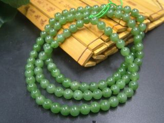 Vintage Chinese Antique Celadon Nephrite Hetian - Jade 6mm Beads Necklace Pendant4