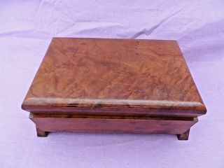 Vintage Art Deco Burr Walnut Hinged Wooden Box With Fitted Interior Lovely Condi