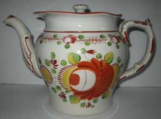 Early 19th C Antique Gaudy Dutch Kings Rose Soft Paste English Pearlware Teapot