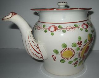 Early 19th C Antique Gaudy Dutch Kings Rose Soft Paste English Pearlware TEAPOT 2