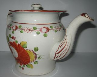 Early 19th C Antique Gaudy Dutch Kings Rose Soft Paste English Pearlware TEAPOT 4