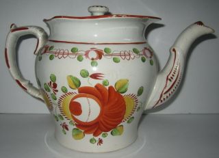 Early 19th C Antique Gaudy Dutch Kings Rose Soft Paste English Pearlware TEAPOT 5