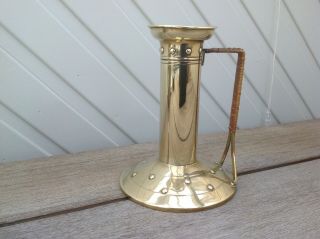 Rare German Brass Arts & Crafts Style 7 " Chamberstick/candlestick Rattan Handle