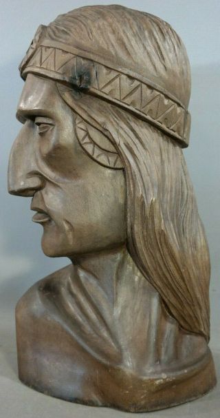 Lg Vintage Cigar Store Indian Chief Statue Carved Wood Bust Old Sculpture