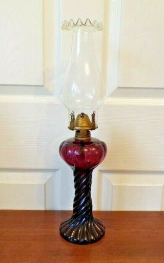 A Lovely Barley Twist Glass Oil Lamp Amethyst Purple Colour Oil Lamp