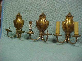 3 Antique Victorian/art Nouveau Cast Brass Candle Style Wall Sconces