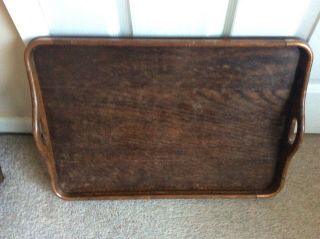 Vintage Arts & Crafts Large Wooden Copper Edged Serving Tray In Good Cond