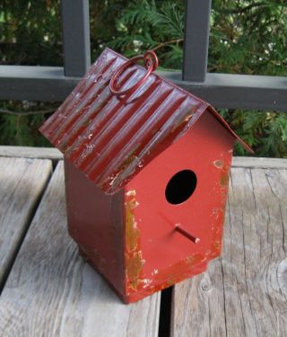 Hanging Metal Birdhouse Antique Red Primitive/french Country Farmhouse Decor