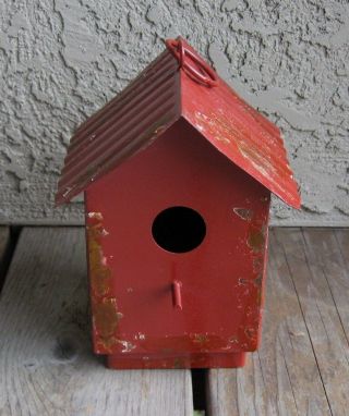 Hanging Metal Birdhouse Antique RED Primitive/French Country Farmhouse Decor 2