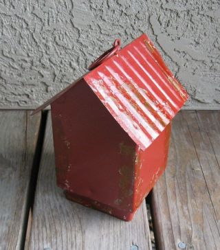 Hanging Metal Birdhouse Antique RED Primitive/French Country Farmhouse Decor 4