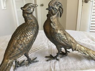 2 Antique Jennings Brothers Bronze Metal Art Nouveau Deco Object Pheasants Birds