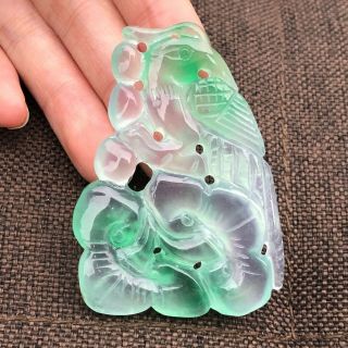 Chinese Handwork Natural Green Ice Jadeite Jade Ganoderma & Bird Rare Pendant