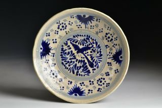 17th / 18th Century Delft Pottery Shallow Bowl With Blue Designs