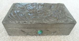 Antique Art Nouveau Pewter Box Set With Ruskin Style Cabochon Blue/green Stones.