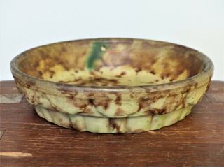 Antique 19thc Pottery Yelloware Spongeware Decorative Pie Plate Flower Pot Dish