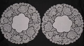 Matching Pair Exquisite Antique Chemical Lace Doilys 8 - 1/4 " Across Flawless Cond