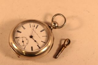 Vintage Elgin Key Wind Pocket Watch Grade 97 Model 1 1888 Keystone Silveroid 18s