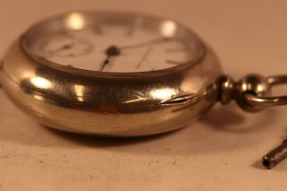 Vintage elgin key wind pocket watch grade 97 model 1 1888 keystone silveroid 18s 2