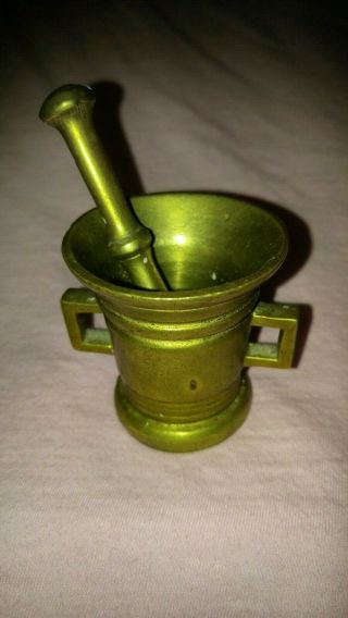 Vintage Miniature Solid Brass Mortar And Pestle Medicine Herb Grinder