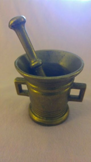 Vintage Miniature Solid Brass Mortar and Pestle Medicine Herb Grinder 2