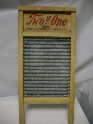 Vintage Carolina Washboard Co.  Two In One Jr.  Wood & Galvanized Raleigh N.  C. 3