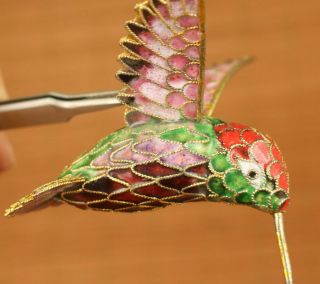 Antique Chinese Old Cloisonne Hummingbird Statue Netsuke Collectable