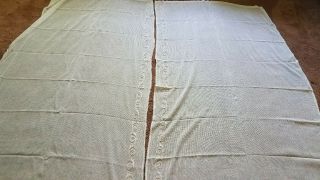 Antique Vintage Cotton Net Mesh Embroidered Lace Curtains Pair Farmhouse Chic