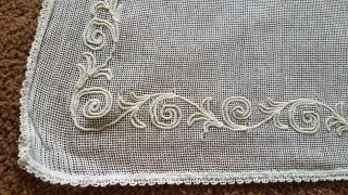 Antique Vintage Cotton Net Mesh Embroidered Lace Curtains PAIR farmhouse chic 4