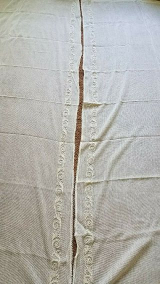 Antique Vintage Cotton Net Mesh Embroidered Lace Curtains PAIR farmhouse chic 5