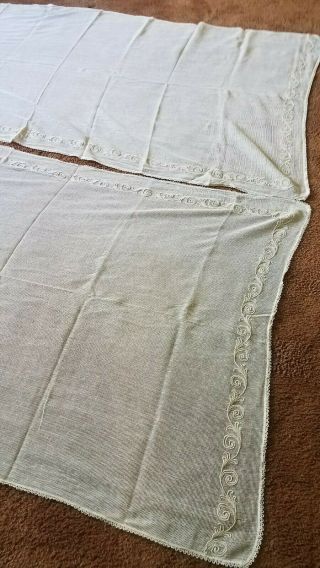 Antique Vintage Cotton Net Mesh Embroidered Lace Curtains PAIR farmhouse chic 7