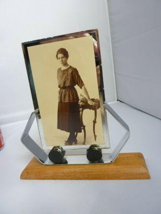 Vintage Art Deco Chrome & Wooden Photo Frame C1930 