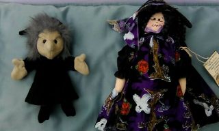 Two Country Halloween Andora & Witch Dolls Primitive Rustic Collectible Folk Art