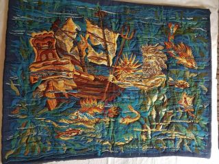 Mid Century Modern Wall Hanging Tapestry Neptune Under The Sea Likely French