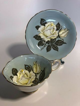 Paragon Blue White Rose Teacup & Saucer England