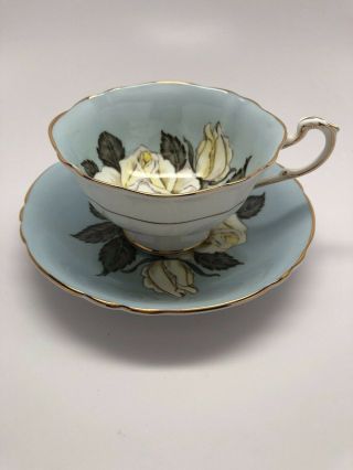 Paragon Blue White Rose Teacup & Saucer England 3