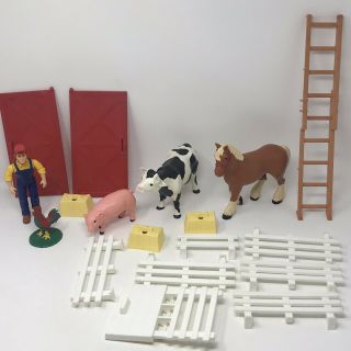 1995 Tonka Farms Playset Animals Horse Fence Cow Pig Rooster People Ladder Doors