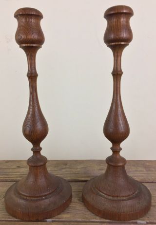 Vintage Hand Made Wood Candlesticks Mid Century Modern Sweden 9.  75” Mcm